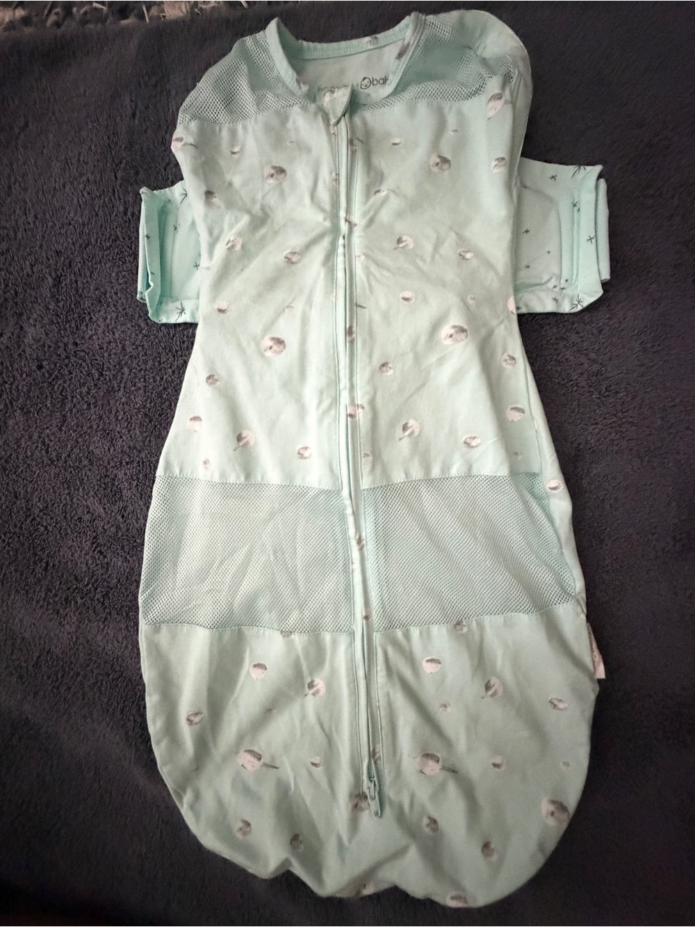 Happiest Baby SNOO Sack Sleep Swaddle L/G Large Green Moon Print Mesh Zip